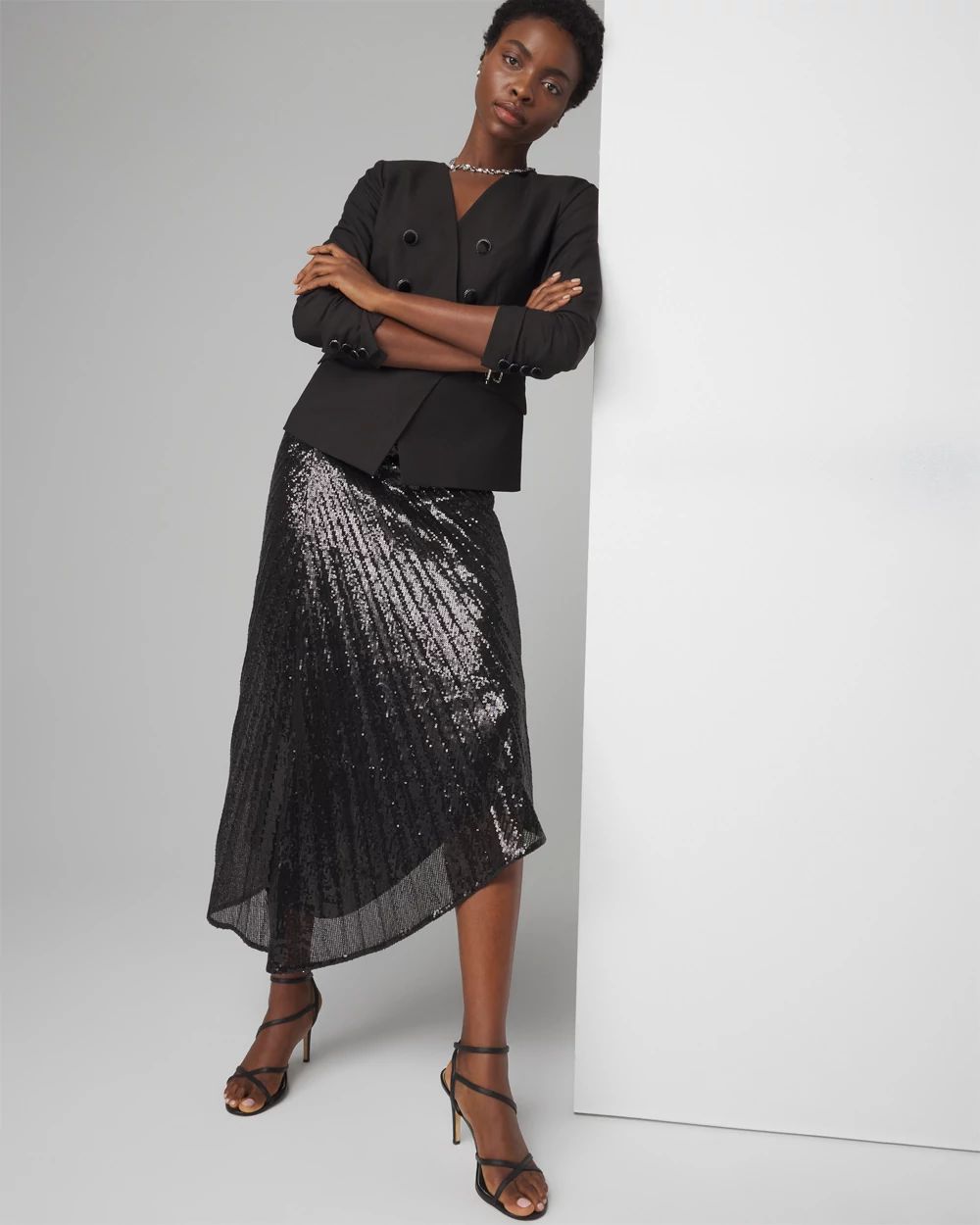 Sequin Pleated Asymmetrical Skirt | White House Black Market